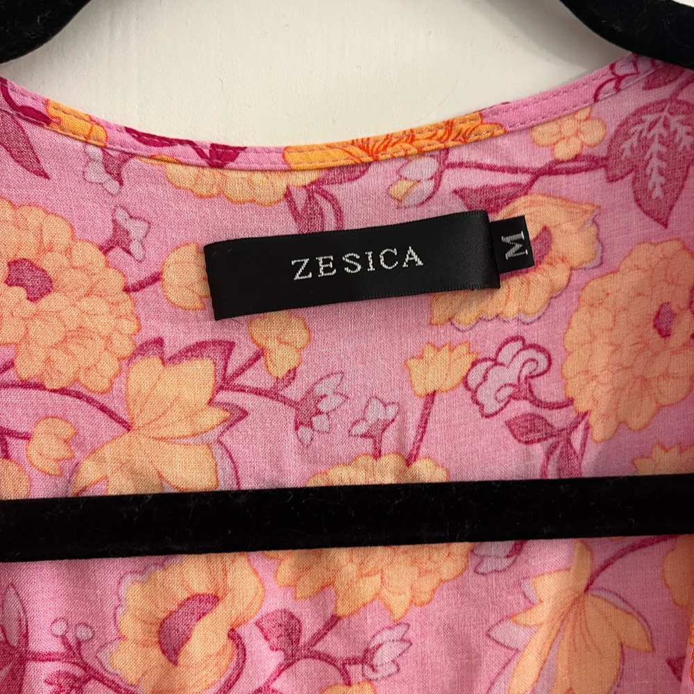 Vibrant Floral Midi Wrap Dress in Pink and Orange - Picture 2 of 3